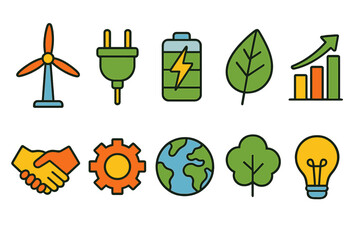 Eco, sustainability flat icon set. Renewable energy, environment, nature icon collection