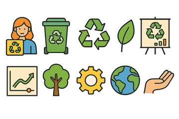Recycling and sustainability icon set: eco-friendly, nature, outline style icons