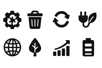 Eco-friendly recycling solid icon set. Sustainability, environment icons collection