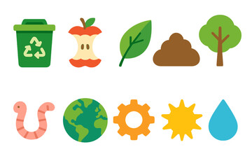 Recycling, environment flat icon set. Waste management, eco-friendly icons collection