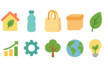 Eco-friendly, sustainability flat icon set. Nature, environment, green icons collection