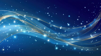 Obraz premium This image shows an abstract background with elegant light effects and shimmering stars over a deep blue backdrop, creating a serene atmosphere.