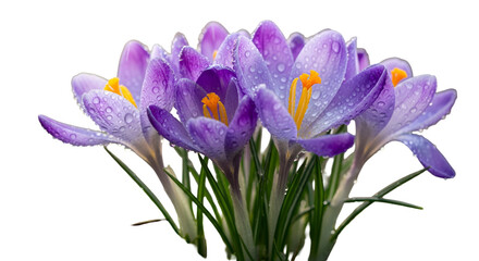 Fototapeta premium Purple crocus bouquet in bloom with orange stamens