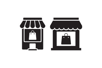 Shopping store icons black and white vector Retail shop and boutique front illustration