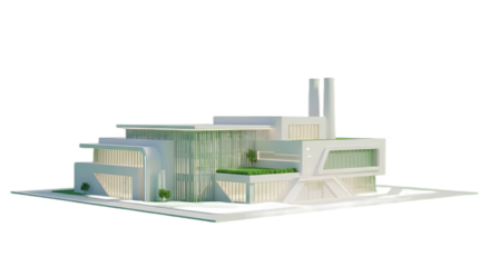 A modern architectural design of a white building stands elegantly against a black background.