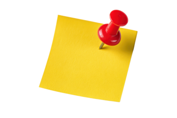 Yellow square paper note pinned with red pushpin on black background image, Isolated On Transparent Background, Png Cut Out