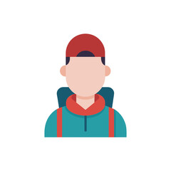 Flat design icon of a person with a backpack and red cap