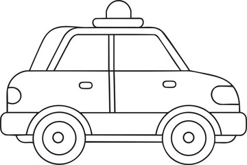 Classic police car outline illustration with siren for creative coloring design projects