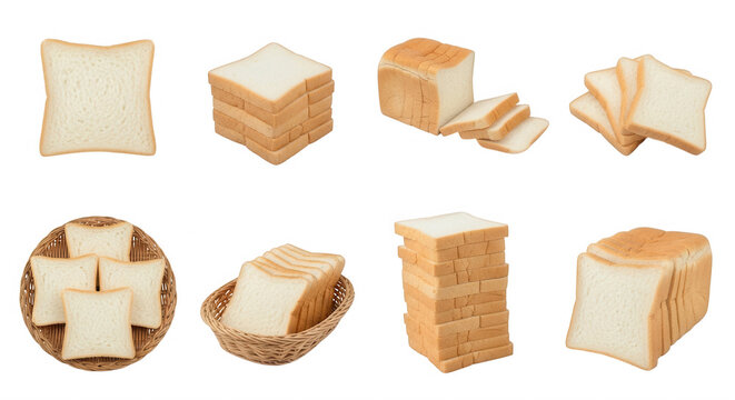 Sliced bread assortment isolated on a transparent background