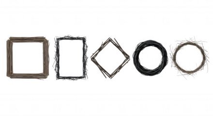 Rustic frames wreath shapes isolated on a transparent background