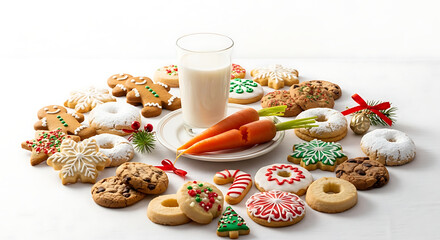 Festive Christmas Cookie Arrangement with Milk and Carrots for Santa and Reindeer