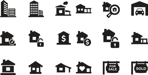 Real Estate and Property Icons Set for Design and Presentation