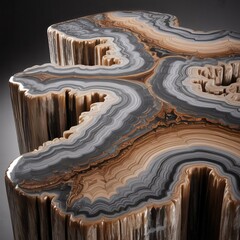 Petrified Wood's Texture: Close-up of petrified wood's intricate patterns showing the passage of time through its growth rings, revealing unique textures and details.