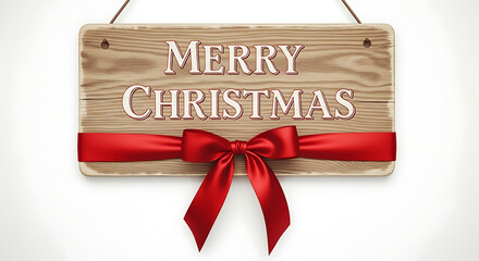 Holiday cheer: Festive Merry Christmas sign with red satin bow
