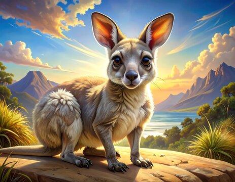 Adorable Kangaroo Portrait in Scenic Landscape.