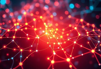 Fototapeta premium Abstract glowing network with AI neural nodes forming innovative design, futuristic, glowing
