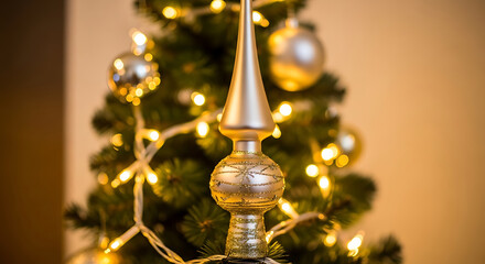 Sparkling Christmas Tree Topper With Lights and Ornaments Radiating Festive Warmth