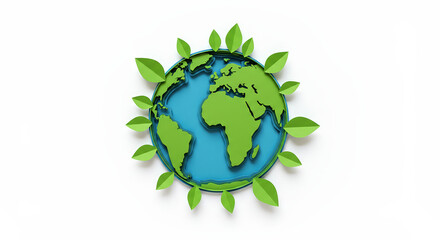 Earth globe with green leaves representing environmental sustainability concept
