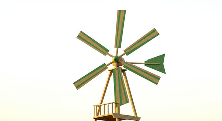 Wooden windmill on a transparent background against soft light