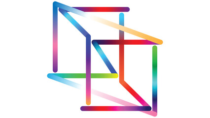 Dynamic, vibrant geometric cube structure with colorful gradient lines, representing innovation and modern design concepts.