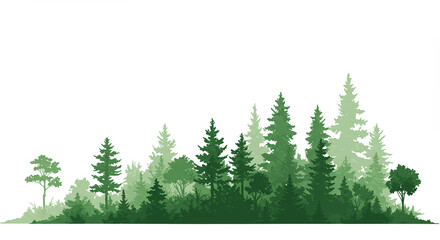 Forest silhouette illustration green trees against transparent background