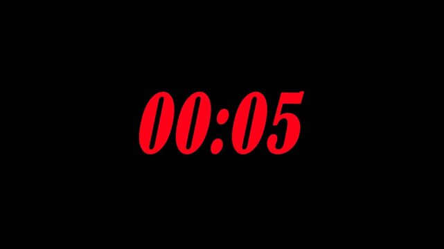 05 sec countdown timer animation and red number countdown timer on black background.