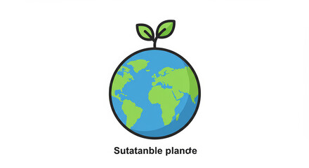 Illustrated earth globe with sprout symbolizing sustainability and nature