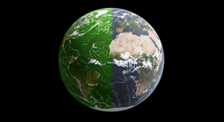 Globe illustration showing continents and oceans with green and blue color variations