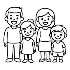 Cute Happy Family Line Art Illustration