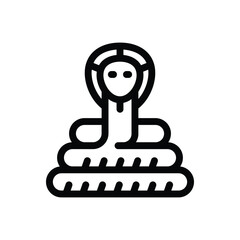 A stylized blacklined cobra coiled with raised hood showcasing a simple face with two dots for eyes