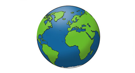 Naklejka premium Illustrated earth globe depicting continents and oceans against a transparent backdrop