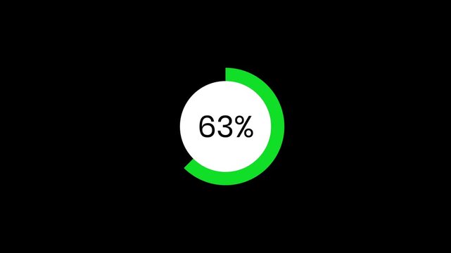 Circular loading animation from 0 to 100 percent with check mark on black background in 4K