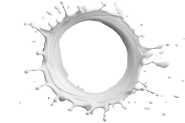 White liquid splash forming a circular frame against black background milk cream, Isolated On Transparent Background, Png Cut Out