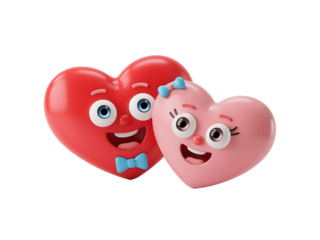 cartoon red hearts isolated on transparent background