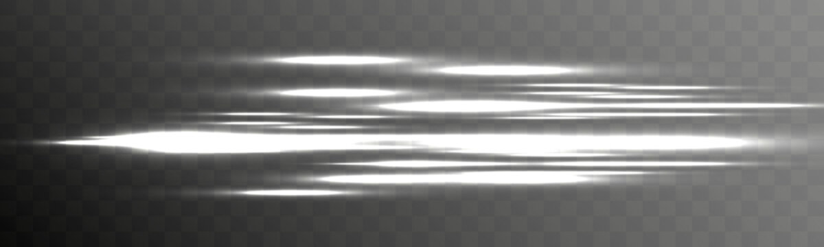 White light speed streaks with glowing energy motion effect on transparent background, representing acceleration, futuristic movement, and fast glowing light flow concept.
