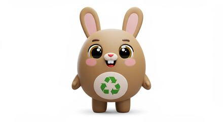 Cartoon bunny mascot with recycle symbol transparent background 3 d render