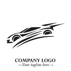 Car Running Fast Logo Symbol in Black on the White Background with Dynamic Speed Design