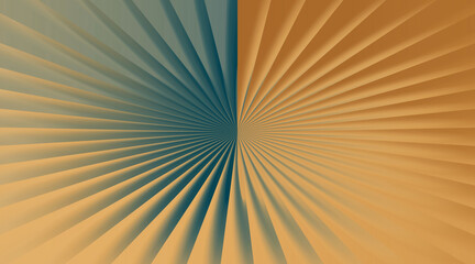 Obraz premium Dynamic abstract design showcasing a central split with radiating lines in cool teal and warm gold.