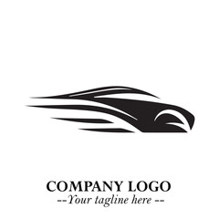 Car Running Fast Logo Symbol in Black on the White Background with Dynamic Speed Design