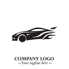 Car Running Fast Logo Symbol in Black on the White Background with Dynamic Speed Design