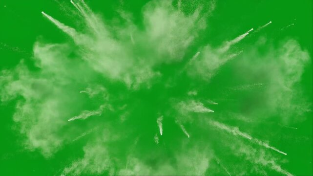 Explosion cloud expanding against green screen