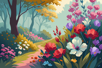 Vibrant Oil Painting Garden Symphony of Colorful Blooms