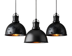 Set of Industrial Pendant Lamps, Modern Ceiling Lighting, Isolated on Transparent Background PNG 