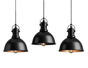 Set of Industrial Pendant Lamps, Modern Ceiling Lighting, Isolated on Transparent Background PNG