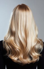 Naklejka premium Woman with healthy wavy blonde balayage hair