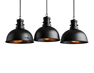 Set of Industrial Pendant Lamps, Modern Ceiling Lighting, Isolated on Transparent Background PNG