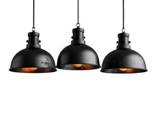 Set of Industrial Pendant Lamps, Modern Ceiling Lighting, Isolated on Transparent Background PNG