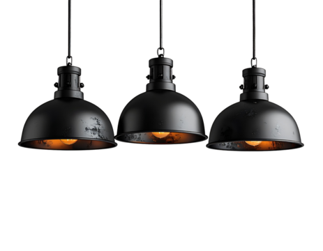 Set of Industrial Pendant Lamps, Modern Ceiling Lighting, Isolated on Transparent Background PNG - Powered by Adobe