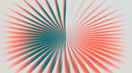 Abstract radial pattern with teal and coral colored rays emanating from the center.
