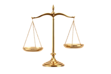 Golden Balance Scales with Empty Pans on Black Background justice, Isolated On Transparent Background, Png Cut Out